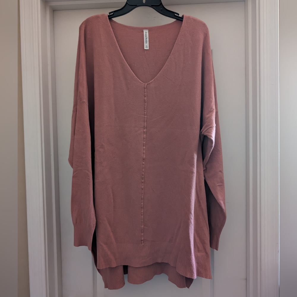 Dusty Rose V-Neck Oversized Sweater Zenana Premium Size 3XL